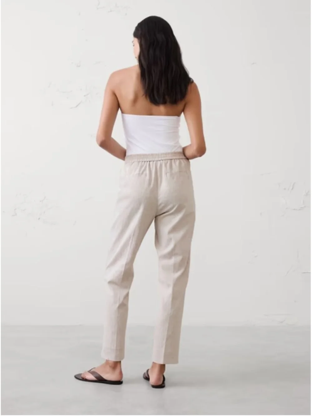 Banana Republic Tapered High Rise Linen-Blend Ankle Pants Black Medium NWT $100